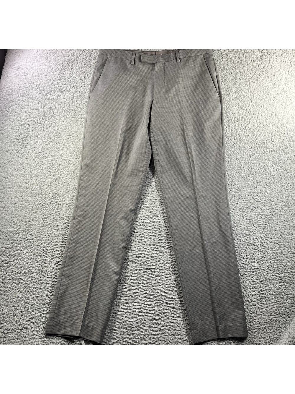 Hugo Boss Sharp Men 34x32 Wool Dress Pants Gray Houndstooth Micro Check Slacks